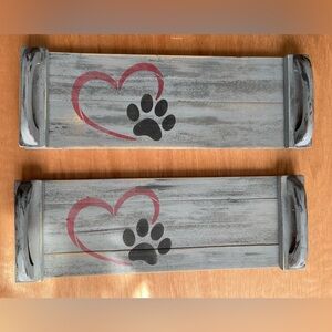 Wooden handcrafted‎ trays with handles dog paw print heart home decor gift gray